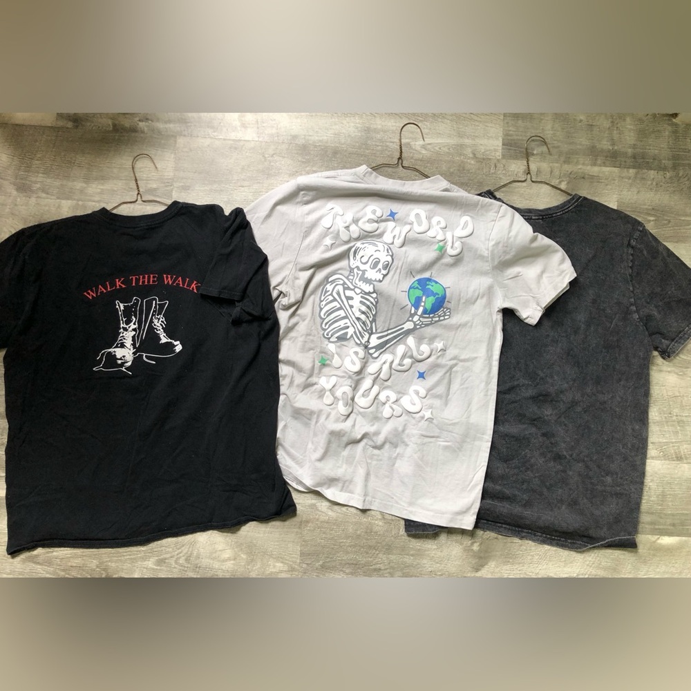 Graphic Tee Bundle - Black, Light Gray & Charcoal Skeleton Walk The Walk